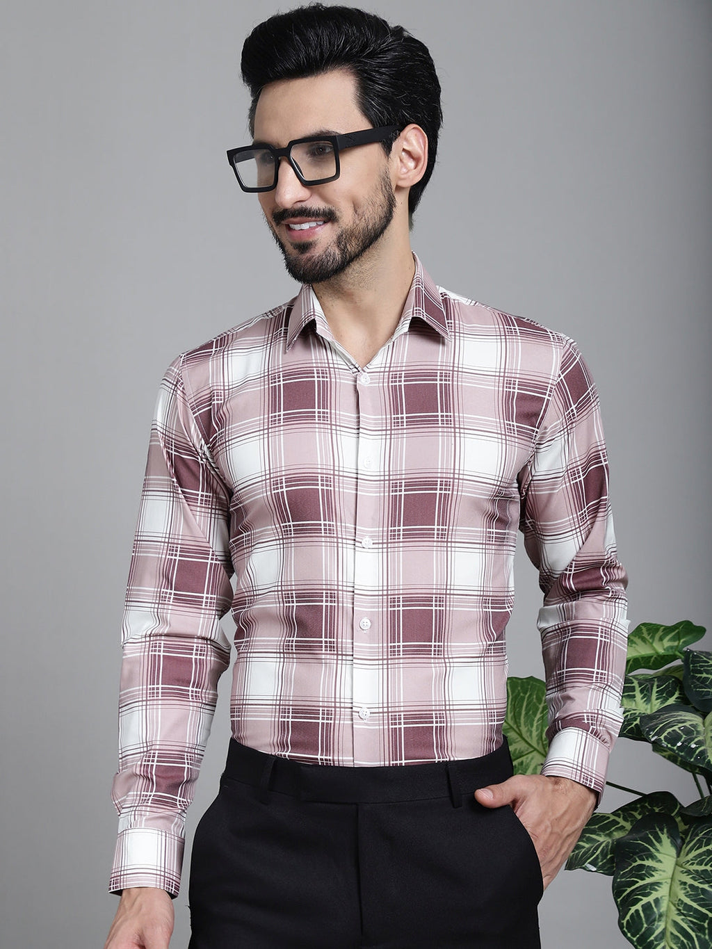 Indian Needle Men's Checked Formal Shirt - Maroon