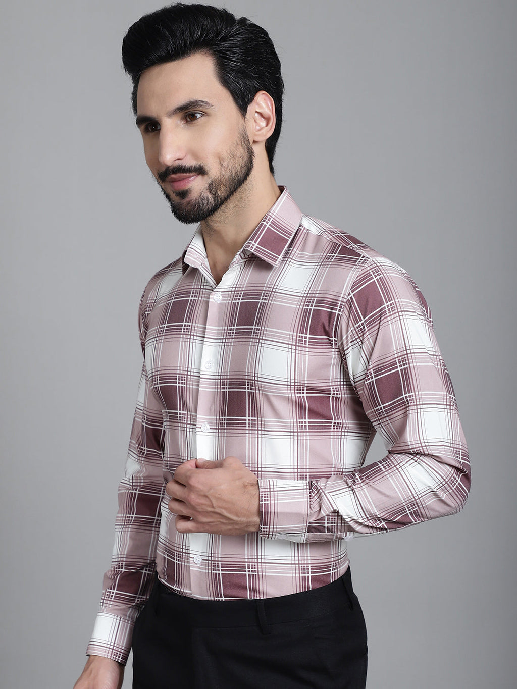 Indian Needle Men's Checked Formal Shirt - Maroon