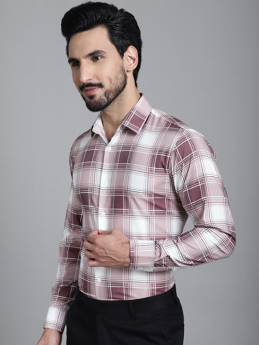 Indian Needle Men's Checked Formal Shirt - Maroon