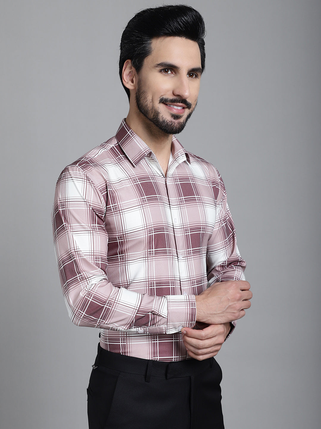Indian Needle Men's Checked Formal Shirt - Maroon
