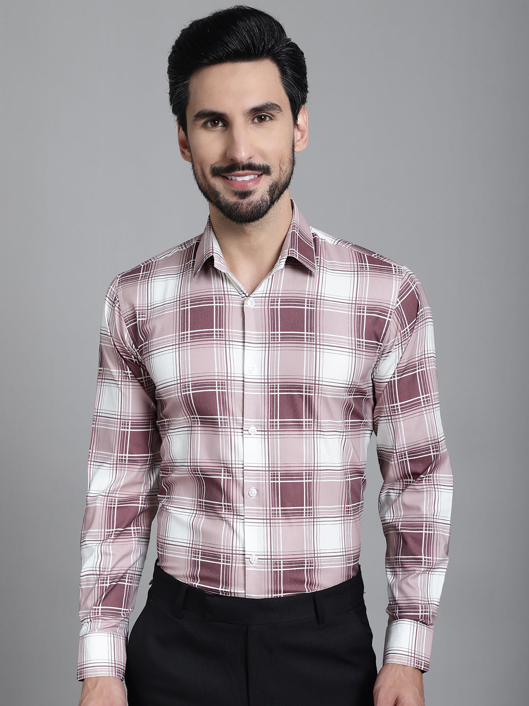 Indian Needle Men's Checked Formal Shirt - Maroon