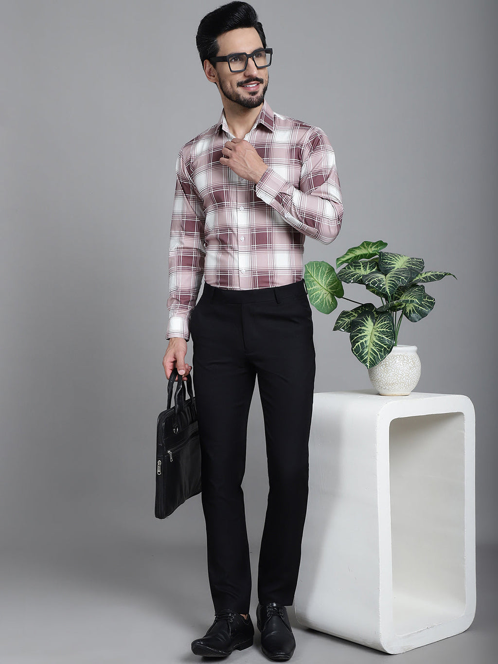 Indian Needle Men's Checked Formal Shirt - Maroon