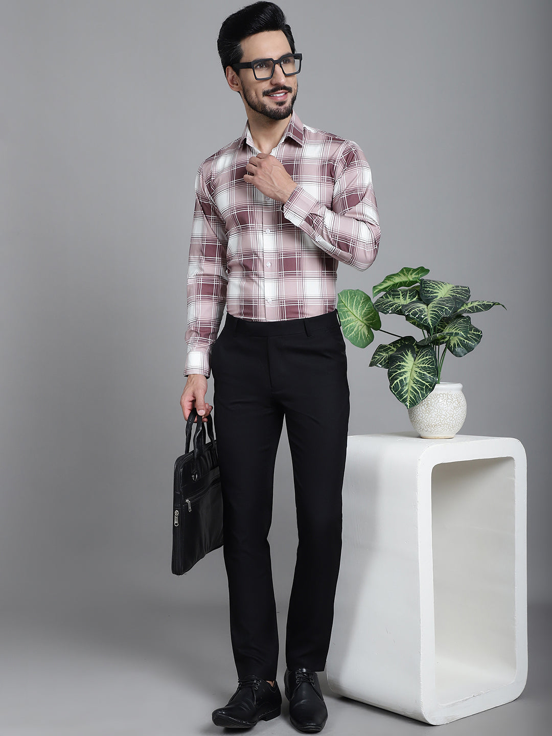 Indian Needle Men's Checked Formal Shirt - Maroon