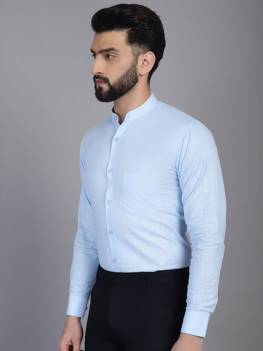 Indian Needle Men's Cotton Solid Formal Shirt - Firozi