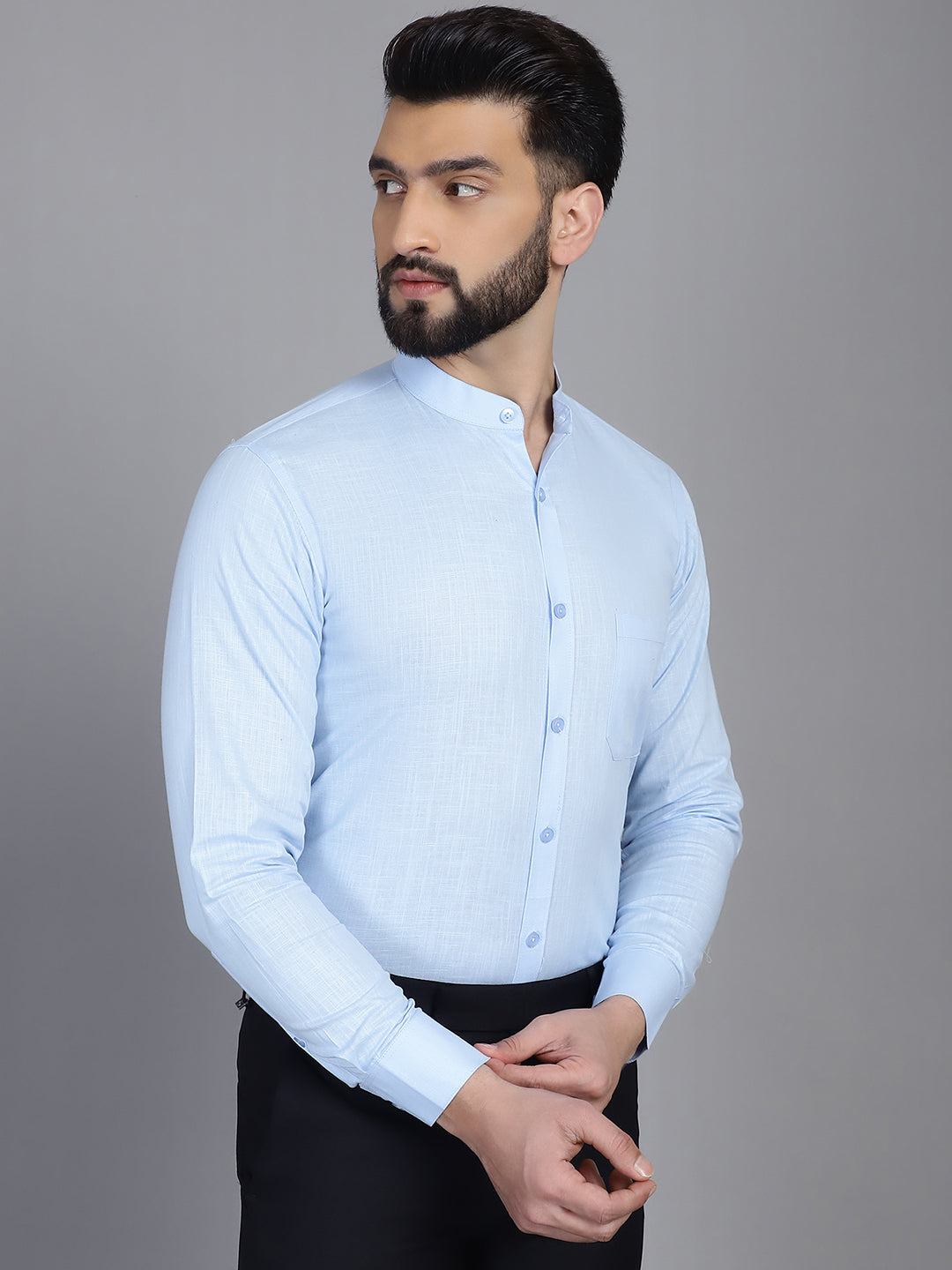 Indian Needle Men's Cotton Solid Formal Shirt - Firozi