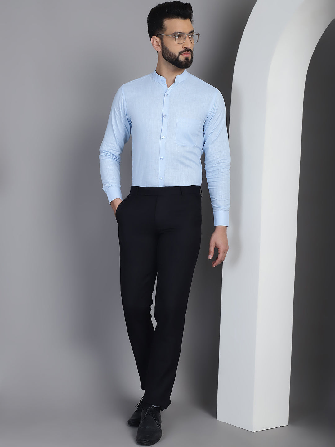 Indian Needle Men's Cotton Solid Formal Shirt - Firozi