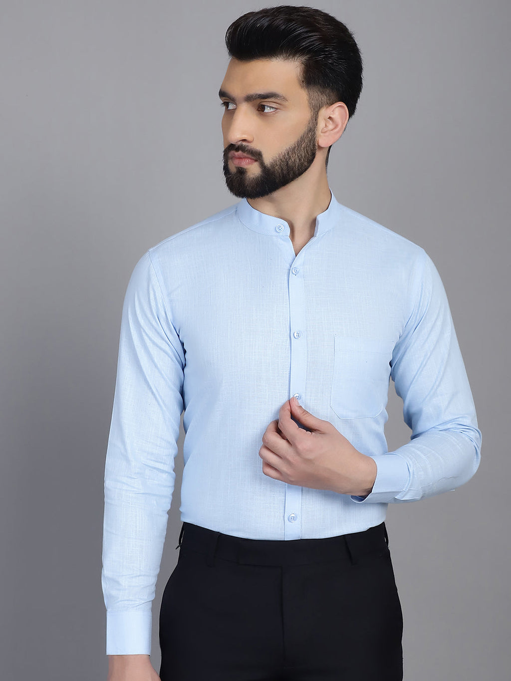 Indian Needle Men's Cotton Solid Formal Shirt - Firozi