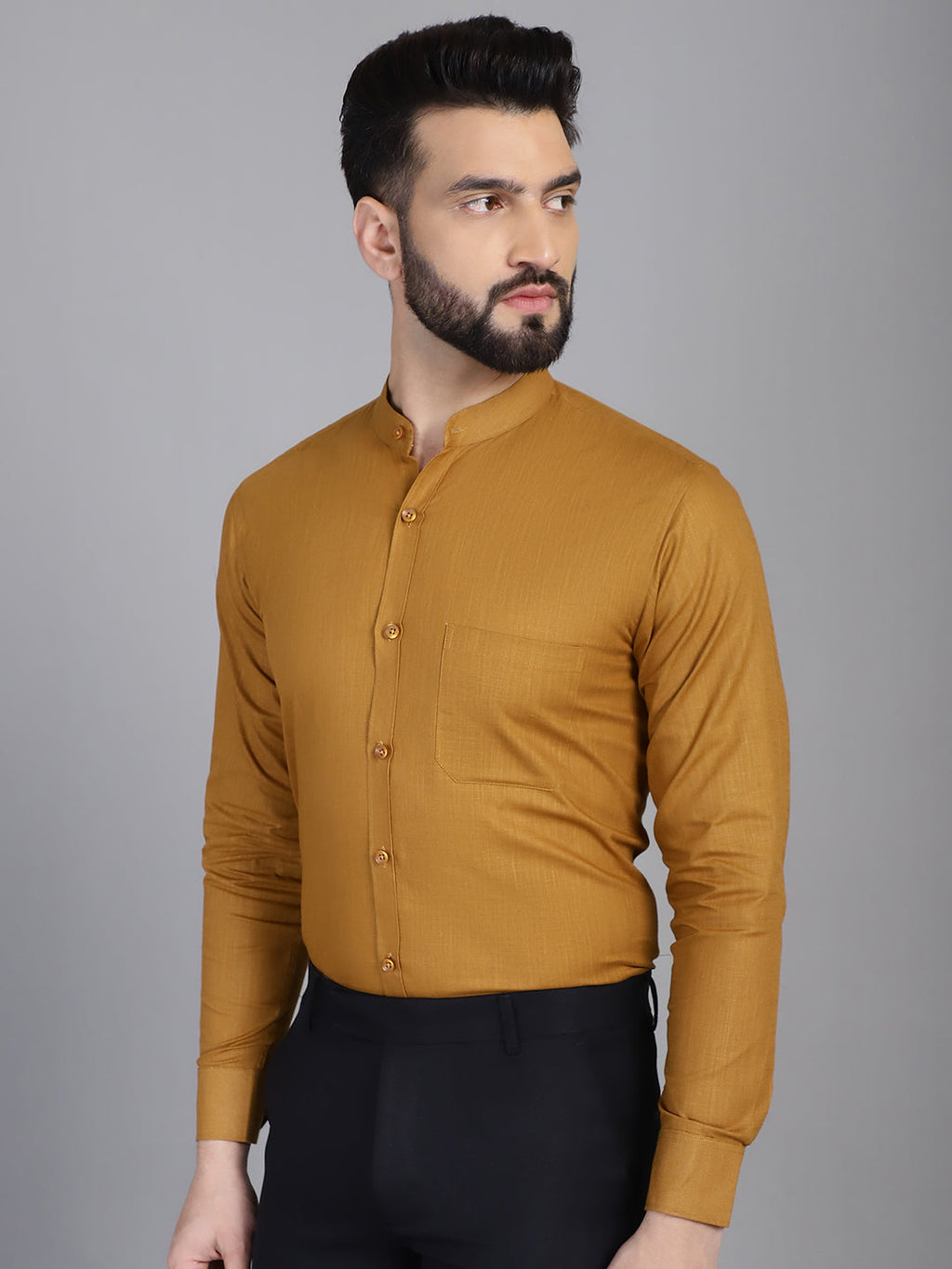 Indian Needle Men's Cotton Solid Formal Shirt - Mustard
