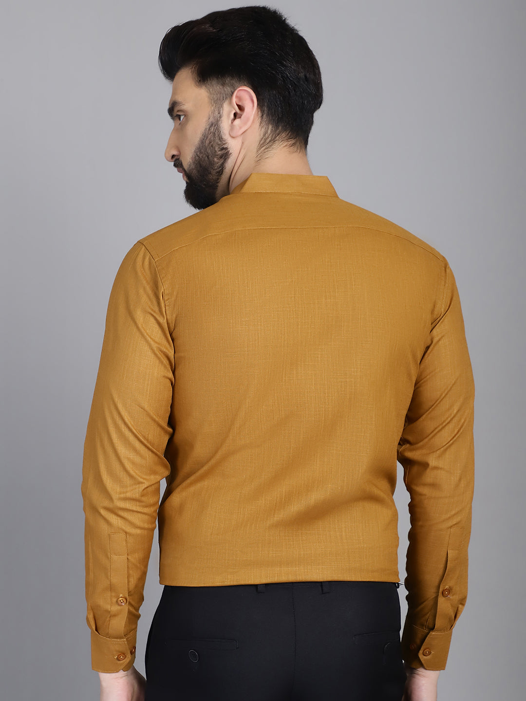 Indian Needle Men's Cotton Solid Formal Shirt - Mustard