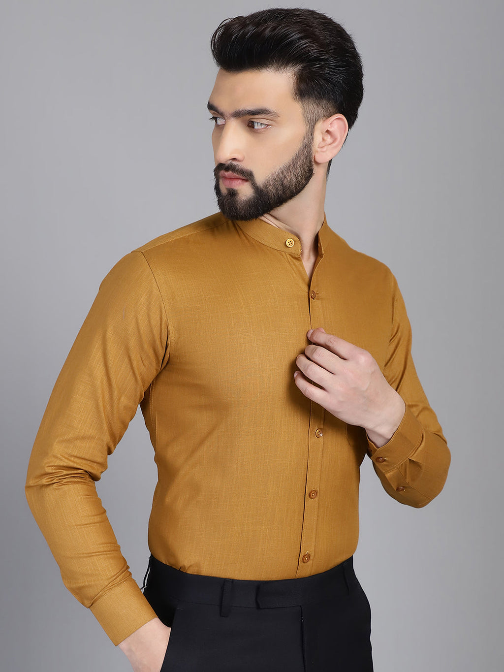 Indian Needle Men's Cotton Solid Formal Shirt - Mustard