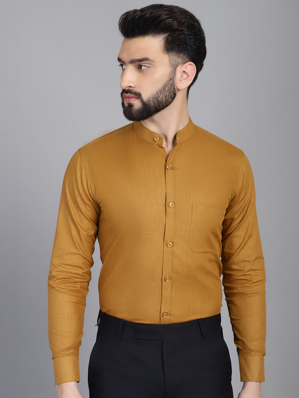 Indian Needle Men's Cotton Solid Formal Shirt - Mustard