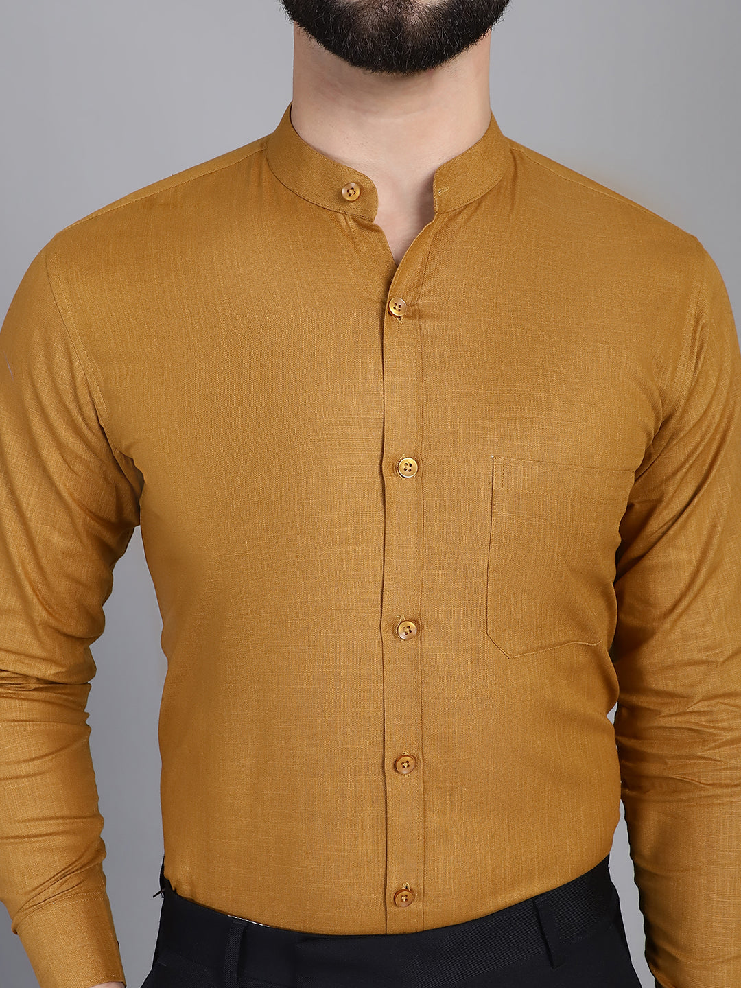 Indian Needle Men's Cotton Solid Formal Shirt - Mustard