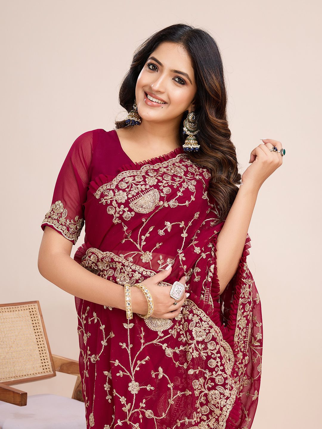 kasee Floral Embroidered Pure Georgette Ready to Wear Saree