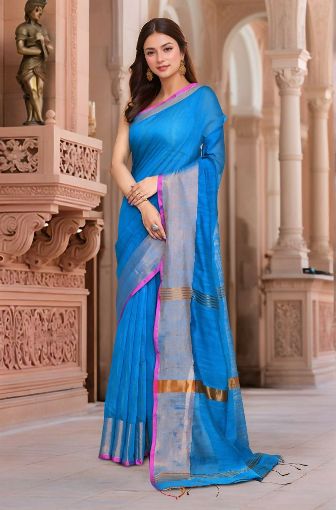 Joban Fashion Women Blue Trendy Cotton Saree