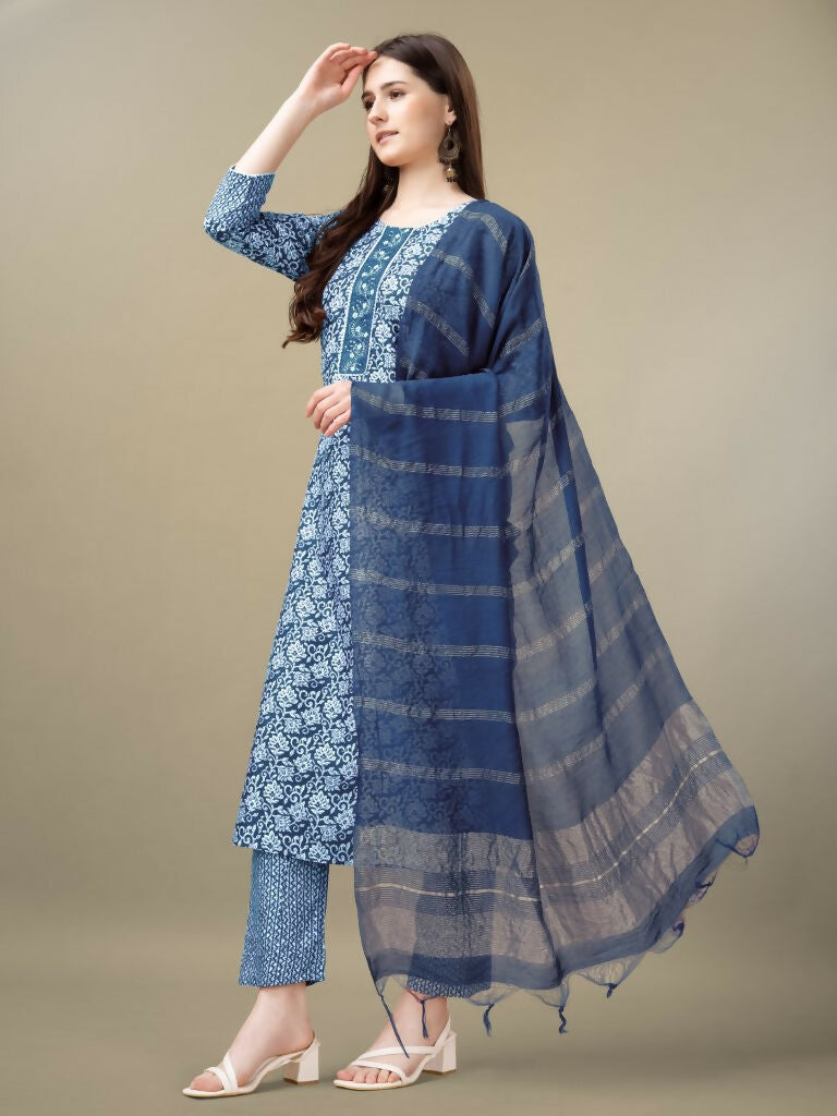 Jyoti Fashion Women's Light Blue Rayon Embroidery & Sequence work Kurta with Trouser & Dupatta