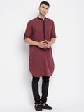 Even Apparels Maroon Pure Cotton Men's Kurta With Contrast Collar And Placket