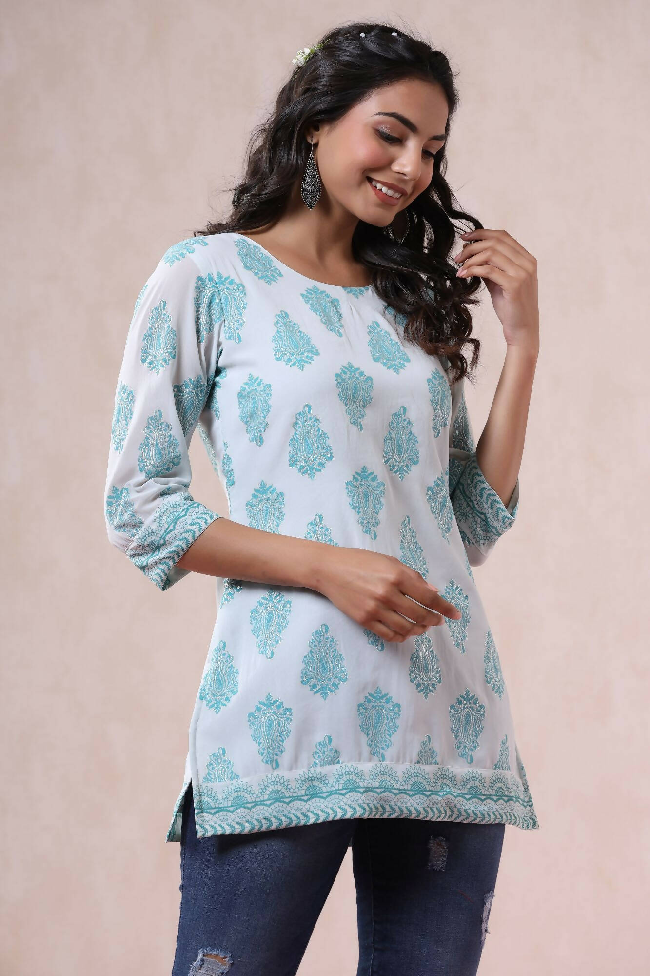 Juniper Women Bluemulti Georgette Printed Straight Tunic