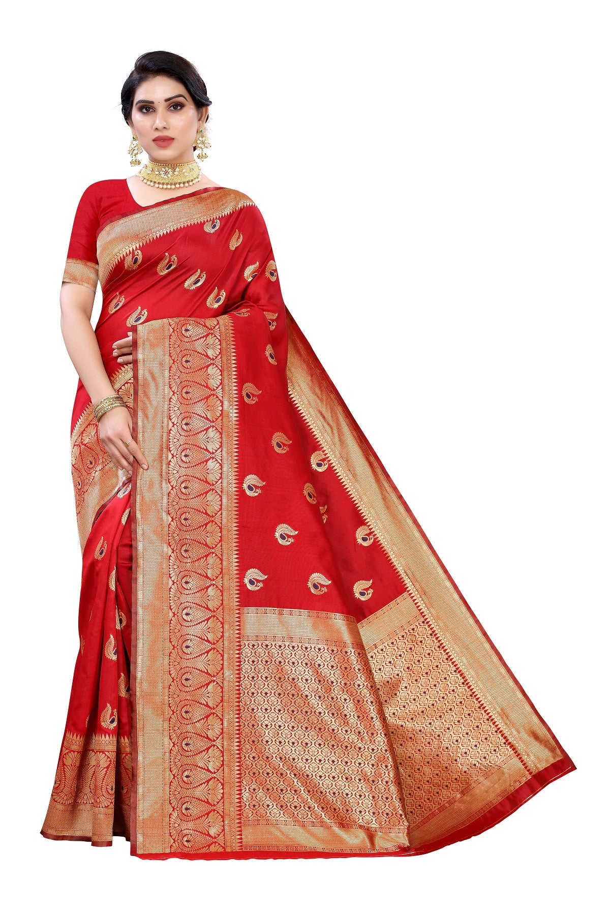 Vamika Red Weaving Banarasi Jacquard Saree