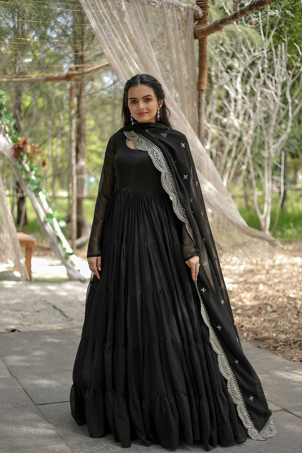 Joban Fashion Black Georgette Sequence Embroidery Work Kurta Set