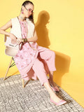 Ahalyaa Women Rose Colour Organza Digital Printed Kurta Pant Set