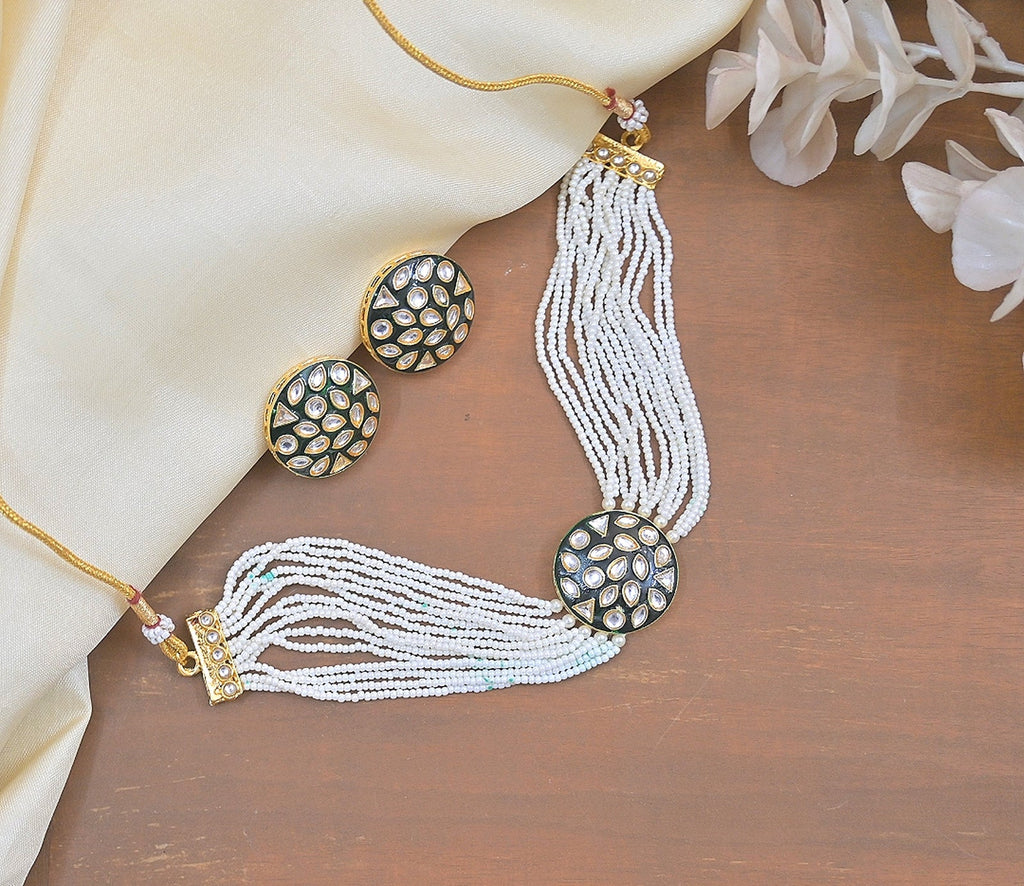 Jewel City Elegant Meenakari Pearl Choker Set - Handcrafted Kundan Necklace with Matching Studs