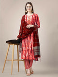 Jyoti Fashion Women's Orange Rayon Print with Embroidery & Fancy Lace Work Kurta with Trouser & Dupatta