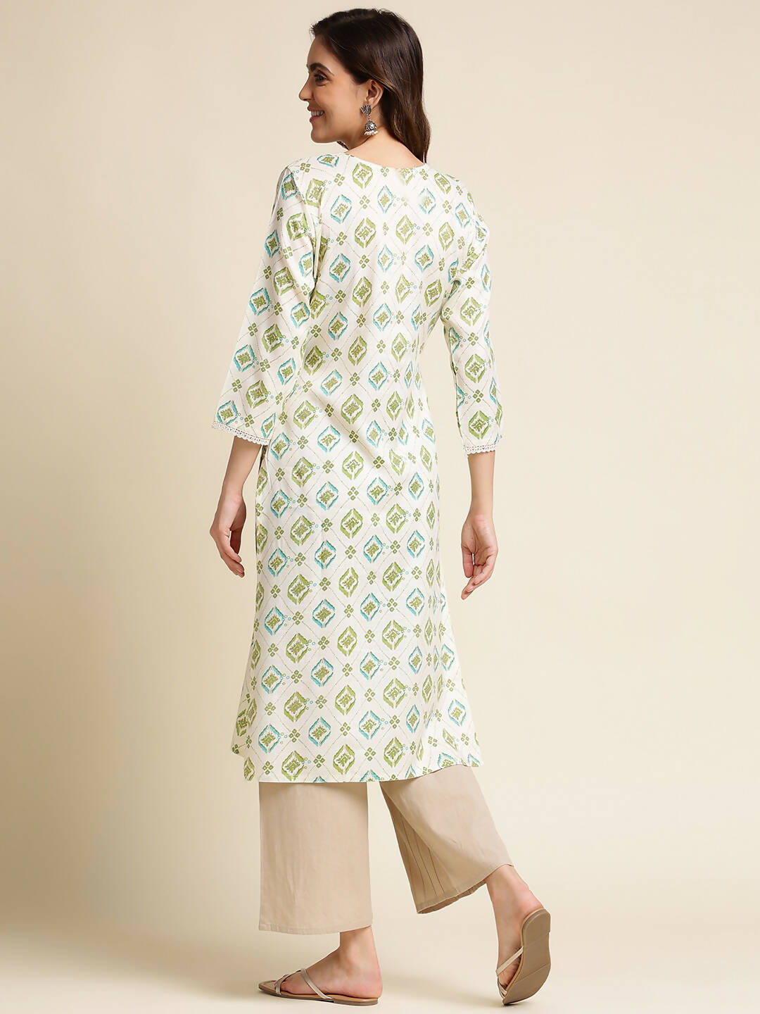 Green Poly Rayon Aztec Printed Straight Fit Kurta - Prasuti