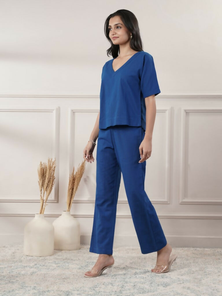 Joban Fashion Women's Royal Blue Co-Ord Set V Neck