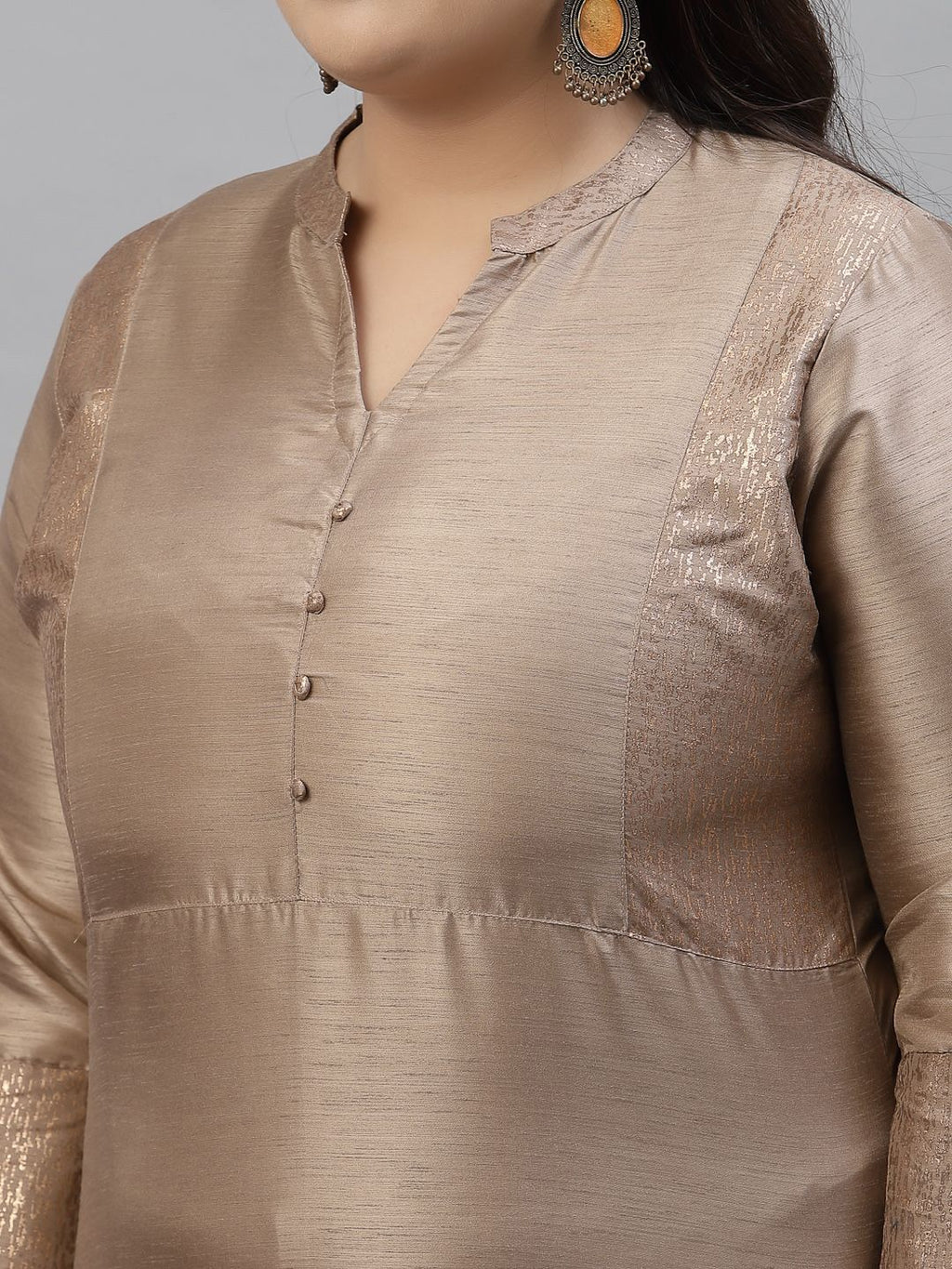 Sztori Plus Size Mandarin Collar Straight Kurta With Trousers