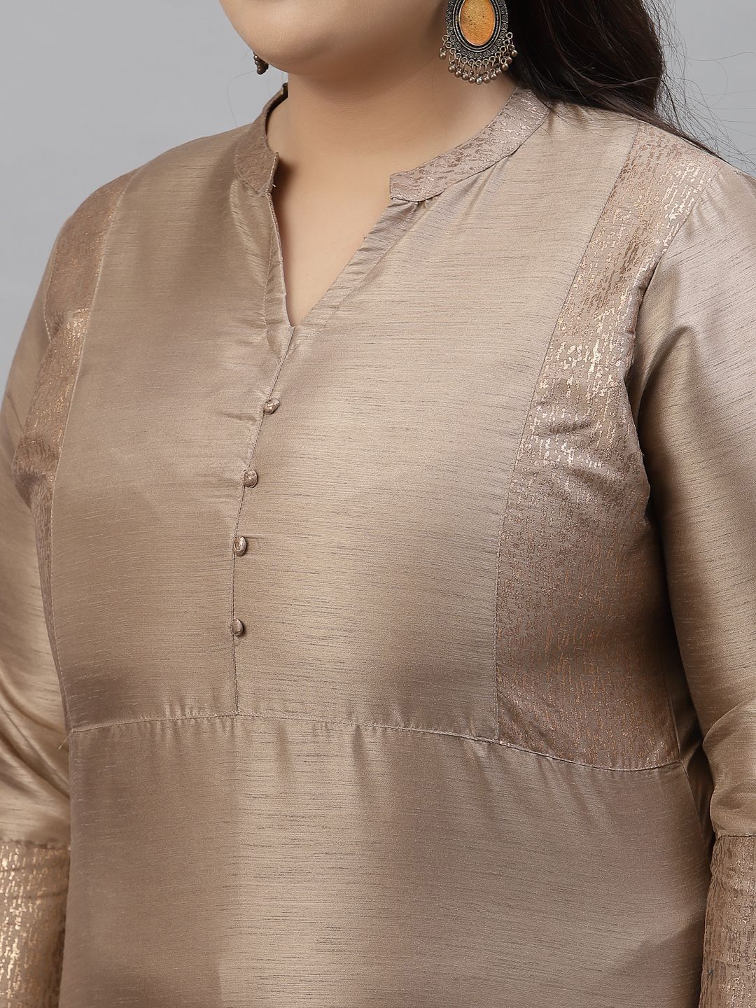Sztori Plus Size Mandarin Collar Straight Kurta With Trousers