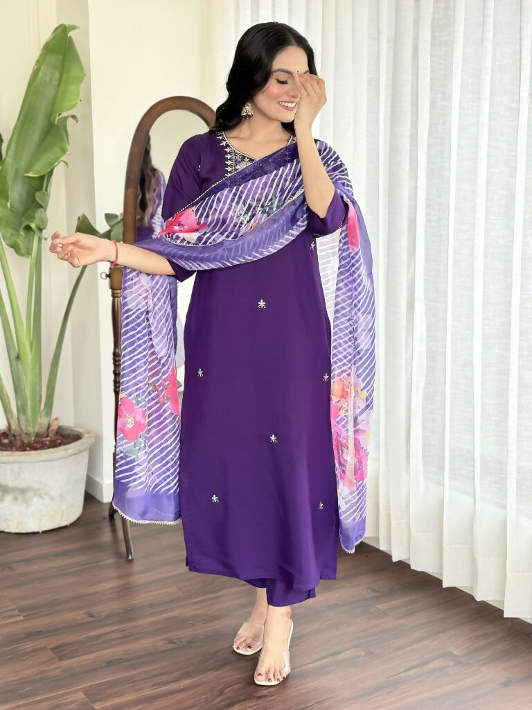 Blue Viscose Chanderi Stitched Suit With Dupatta - Tanisha