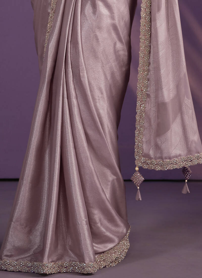 Purple Pattern Georgette Embroidered Saree With Stitched Blouse - Mohmanthan Exotica