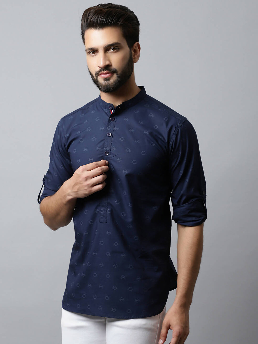 Even Apparels Navy blue Color Pure Cotton Men's Kurta With Band Collar (PRT1184)