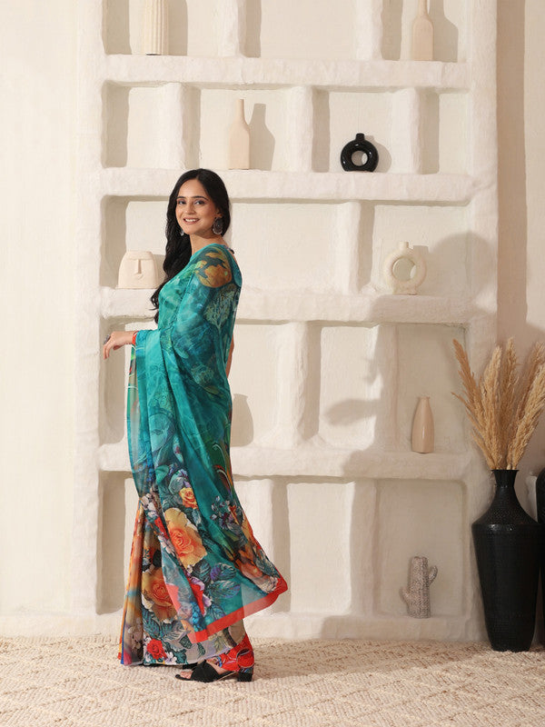 Shivam Fabrics Multi Color Georgette Fabric Printed Saree