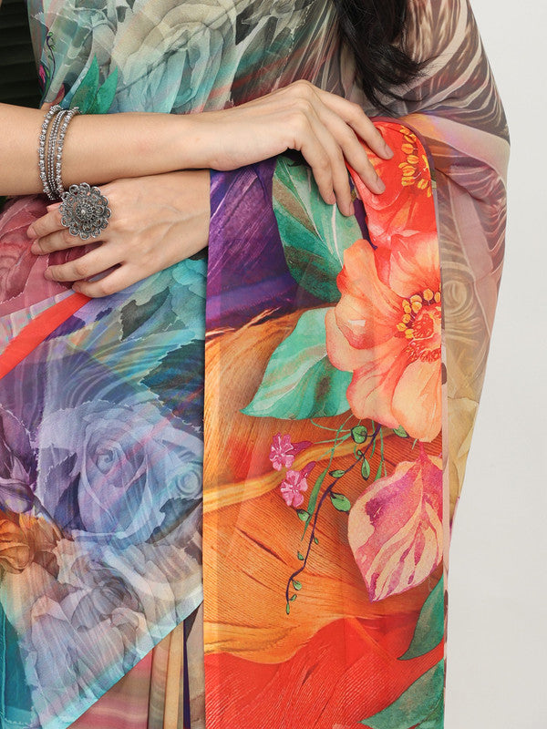 Shivam Fabrics Multi Color Georgette Fabric Printed Saree