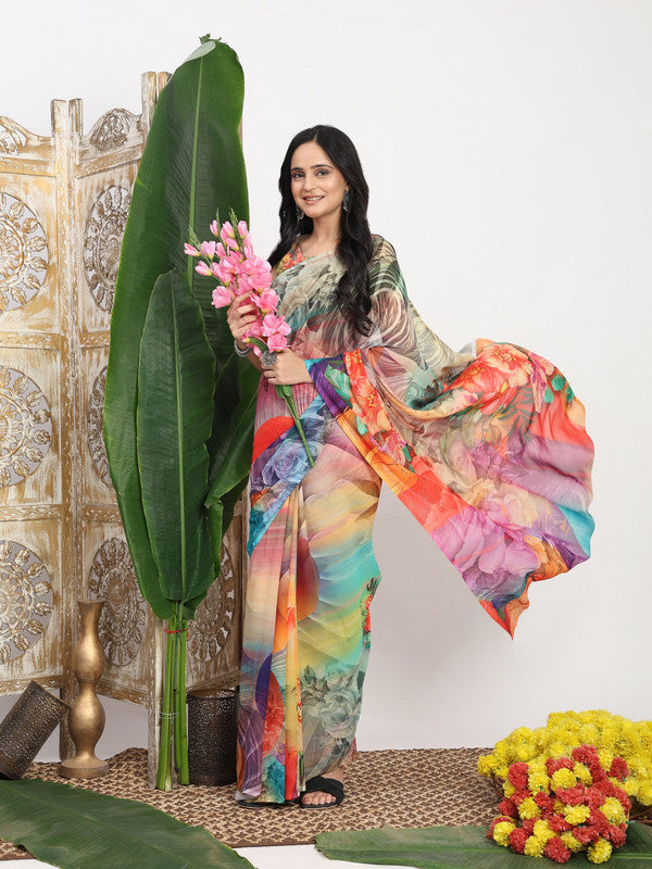 Shivam Fabrics Multi Color Georgette Fabric Printed Saree