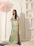 Shivam Fabrics Green Lichi Patta Fabric Printed Saree