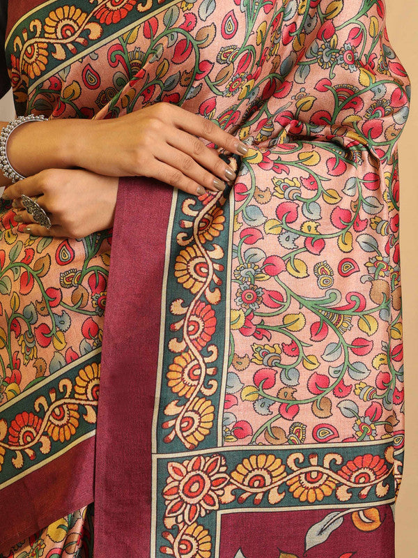 Shivam Fabrics Multi Color Tussar Silk Fabric Printed Saree