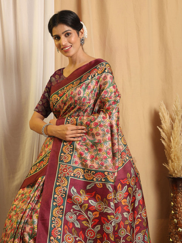Shivam Fabrics Multi Color Tussar Silk Fabric Printed Saree