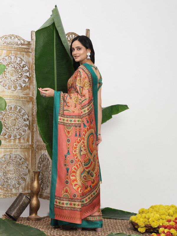 Shivam Fabrics Pink Tussar Silk Fabric Printed Saree