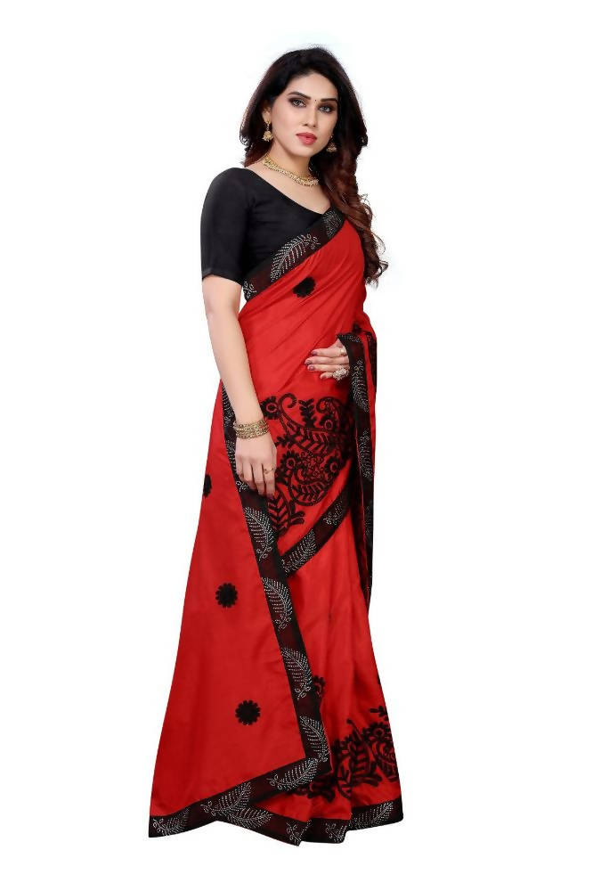 Vamika Red Dola Silk Embroidery Saree