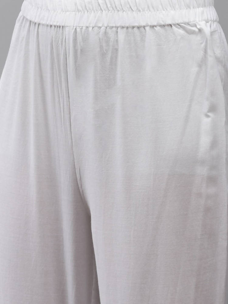Yufta Women Peach And White Kurta with Trouser Set