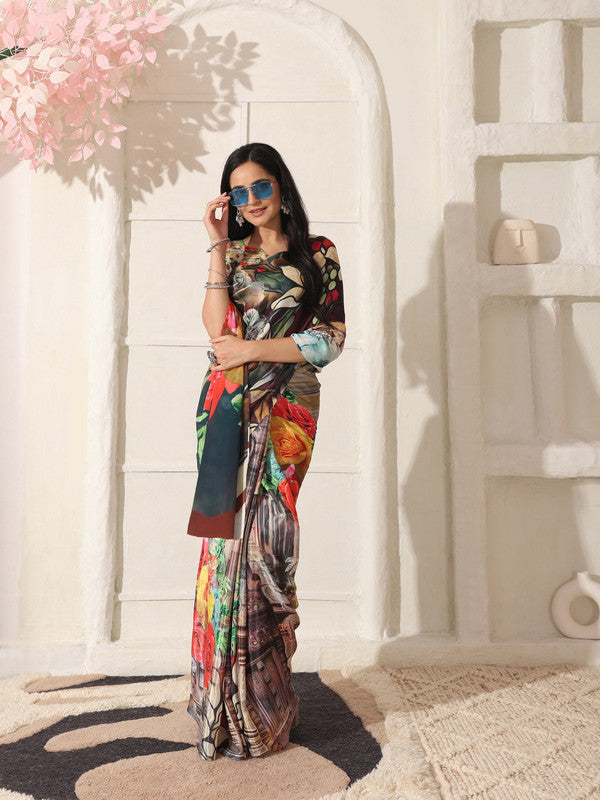 Shivam Fabrics Multi Color Turkey Fabric Printed Saree
