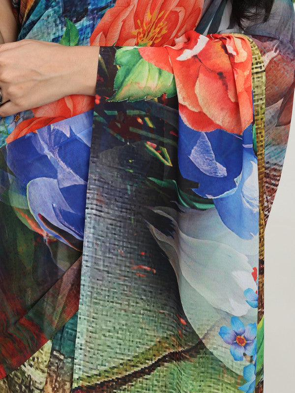 Shivam Fabrics Multi Color Turkey Fabric Printed Saree