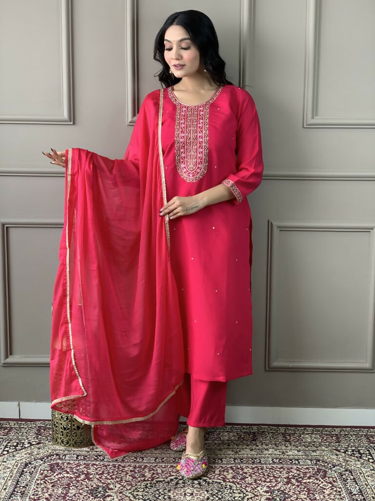 Rani Viscose chanderi Stitched Suit With Dupatta - Tanisha