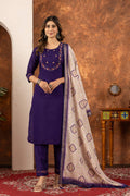 Sonakshi Women's Purple Marina Silk Multi Embroidered Thread With Hand Work Kurta Set With Dupatta