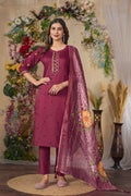 Sonakshi Women's Onion Roman Silk Multi Embroidered Sequins With Hand Work Kurta Set With Dupatta