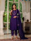 Sonakshi Women's Purple Marina Silk Multi Thread Embroidered With Hand Work Kurta Set With Dupatta