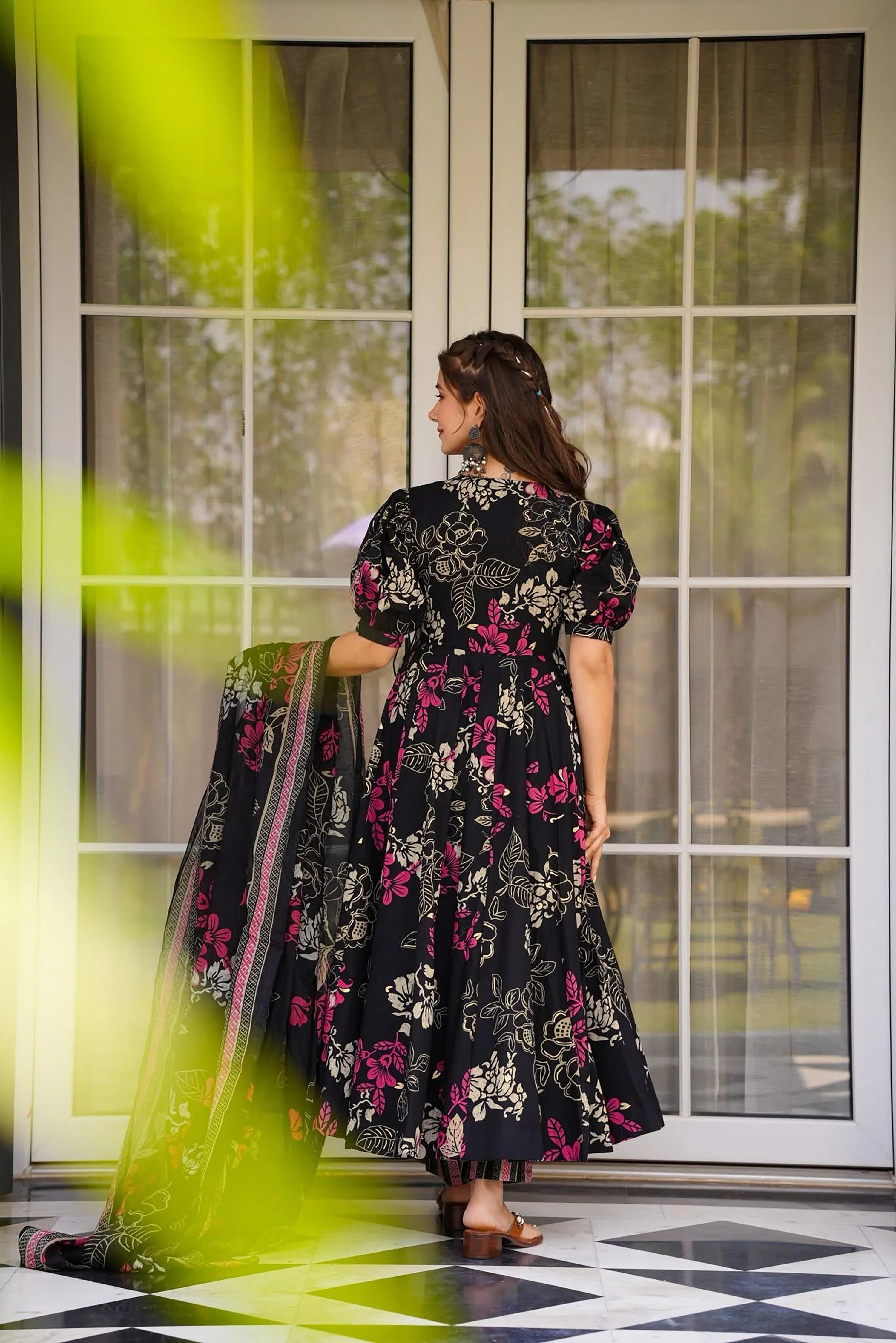 Sonakshi Women's Black Masleen With Heavy Digital Printed Anarkali Gown Set With Dupatta