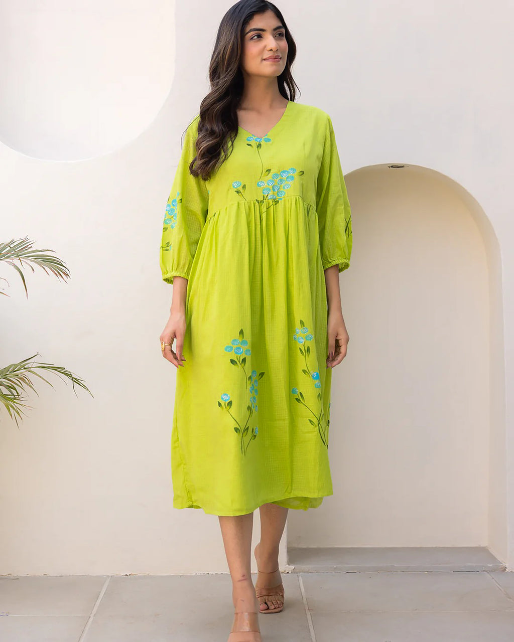 Sonakshi Women's Parrot Kota Checks With Heavy Digital Printed Anarkali Gown Set